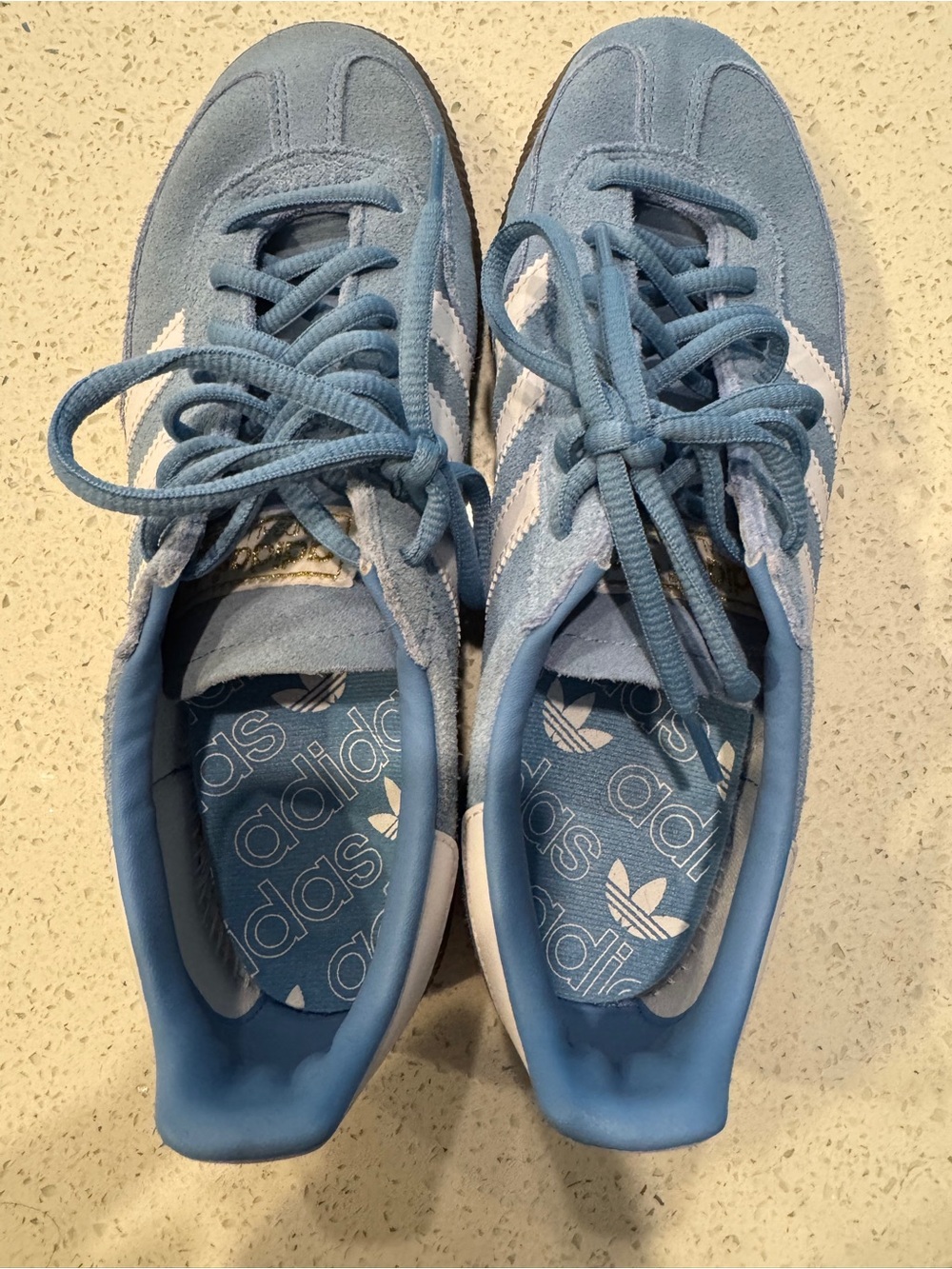 adidas Kids Light Blue Suede Sneakers with White Stripes